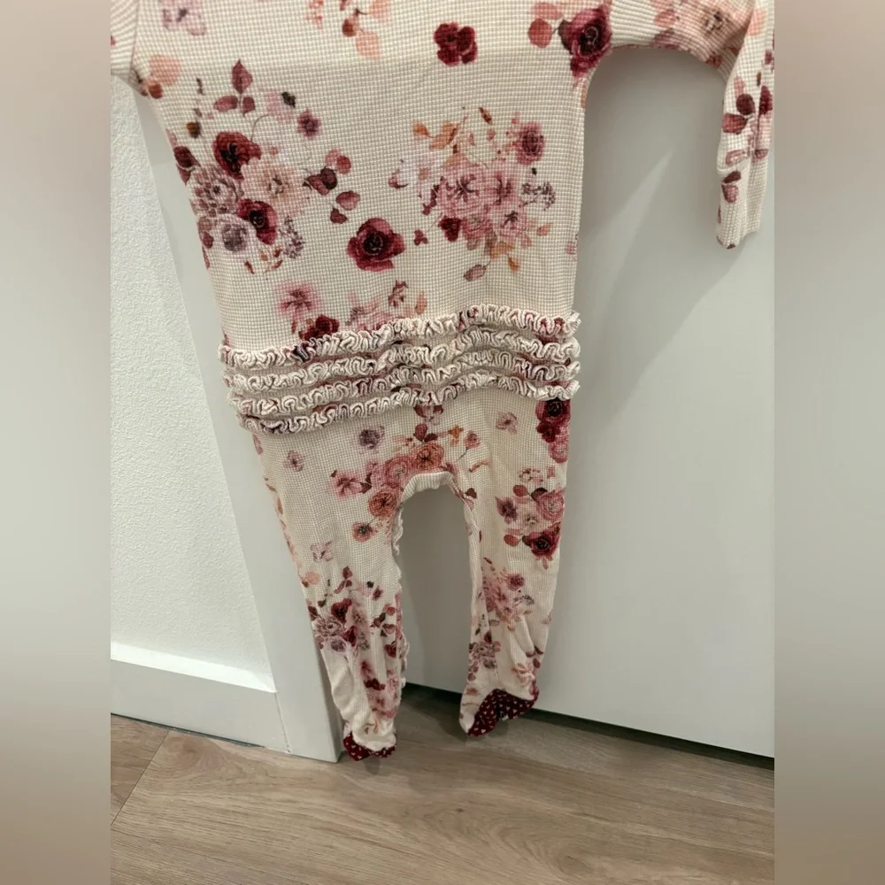 Posh Peanut Floral Ruffles Zip Up Footed Onesie